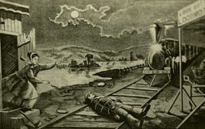 "Under the Gaslight" popularized the trope. It was made in 1867. (Told you this was old.) Notice who is rescuing who.