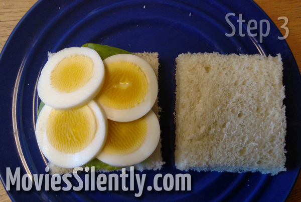 Eggs sliced on a vintage contraption. Note the jelly centers. Yum!