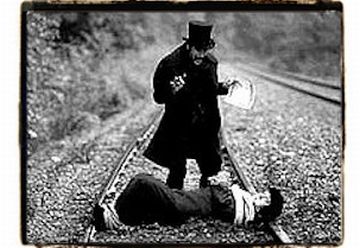 perils of pauline fake tied to train tracks damsel silent film