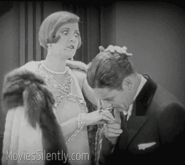 Let's see... in a silent movie, wearing evening dress with mustache... the villain must die!!!