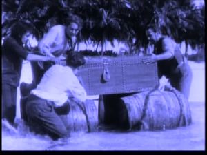 A chest tied to barrels! Cutting edge, I tell you!