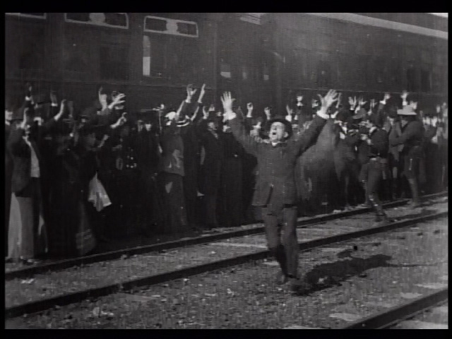 G.M. "Broncho Billy" Anderson getting himself killed in the 1903 film "The Great Train Robbery"